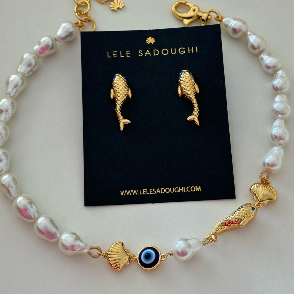 LELE sadoughi bundle of two pearl necklace with fish earrings set